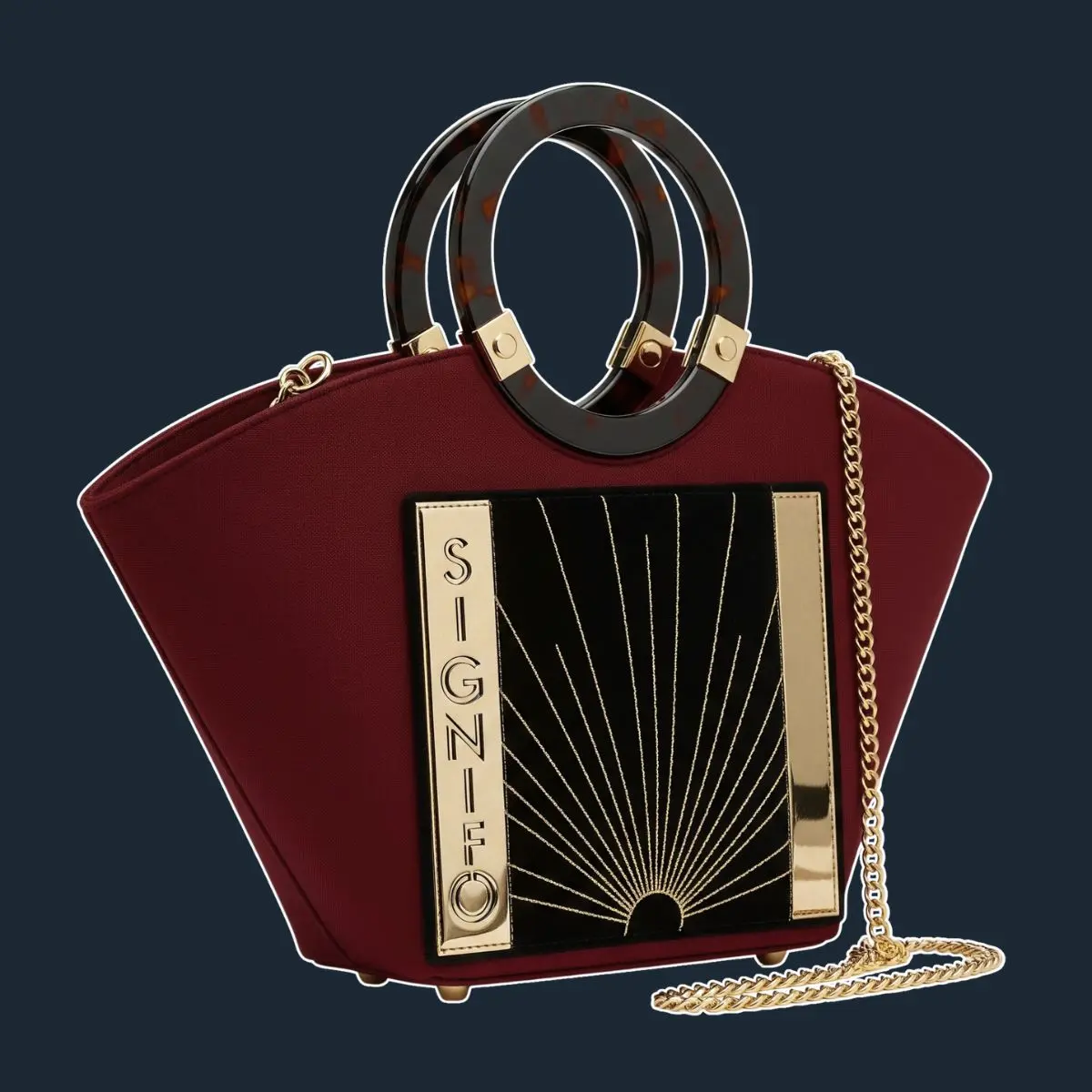 Tas tote Art Deco kanvas Maroon Red